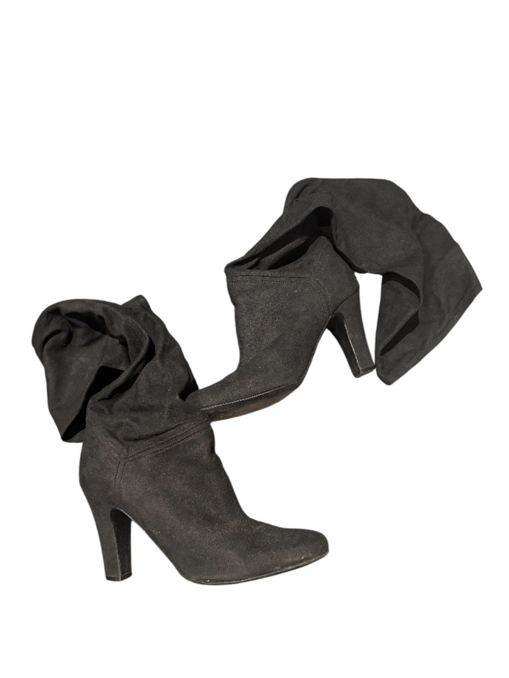 STELLA MCCARTNEY black suede leather heeled scrunch boots - size 37 (7)